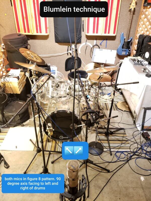stereo mic to record drums using Blumlein technique