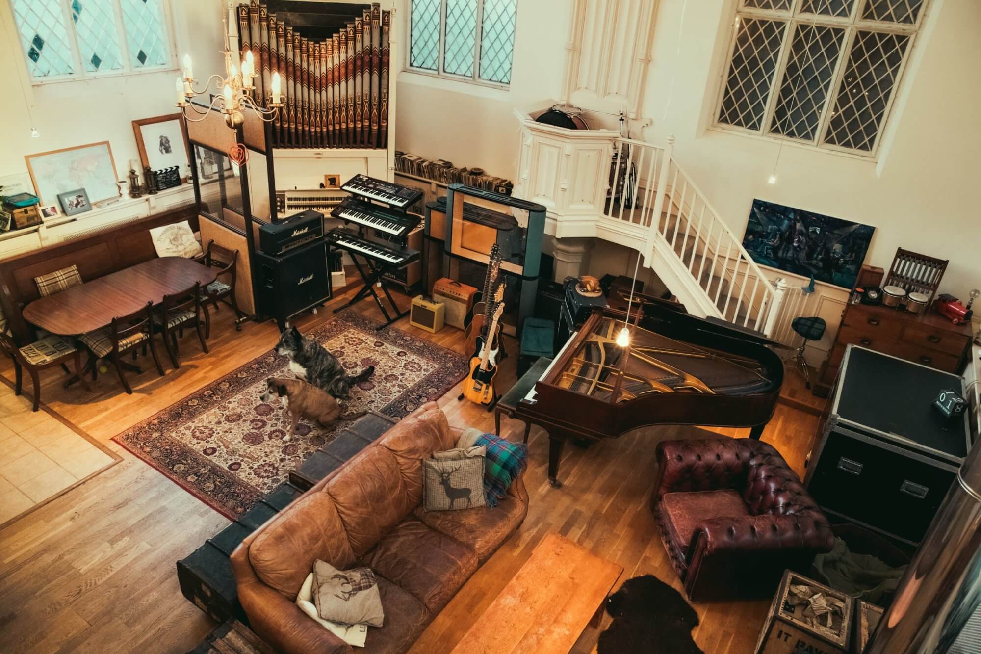 view from above in quirky studio live room at Grand Chapel