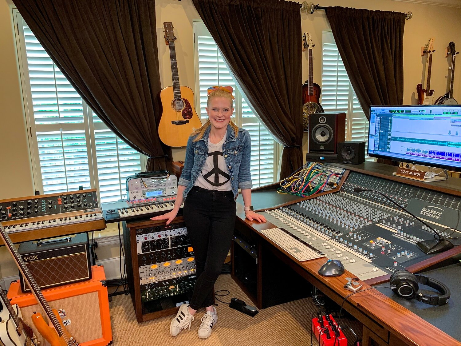 Lizzy in her studio ready to perfect her production technique