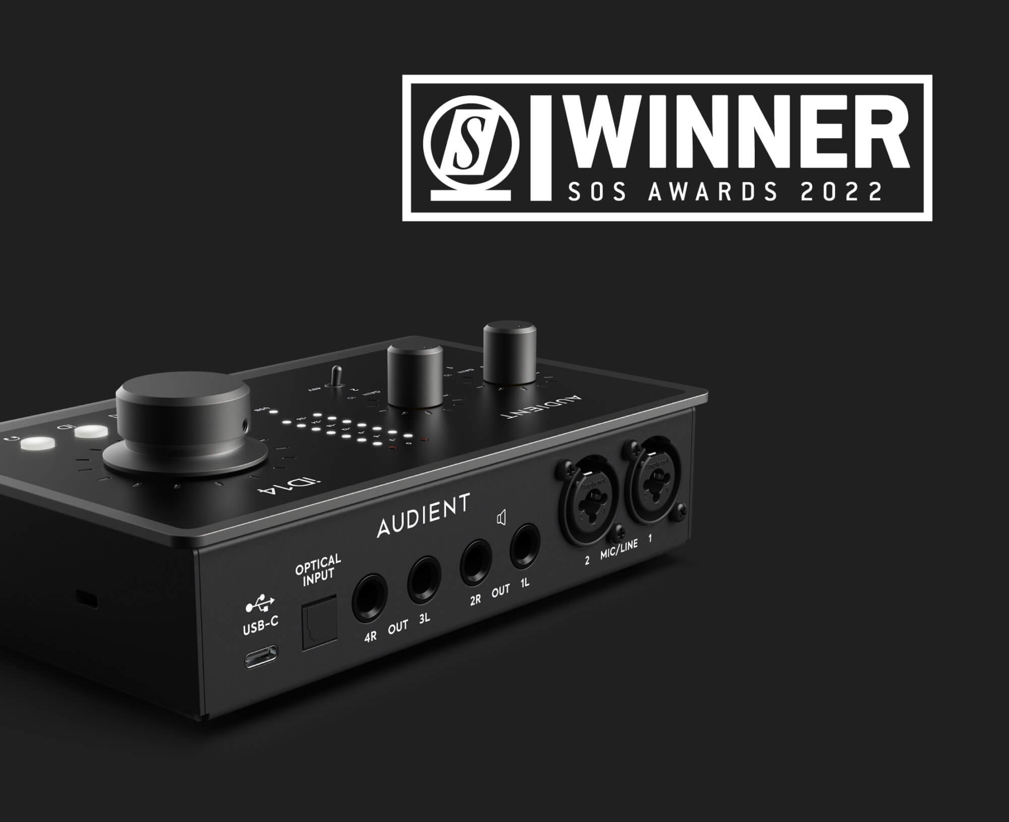 Audient iD14 (MKII) audio interface with SOS Award WINNER badge