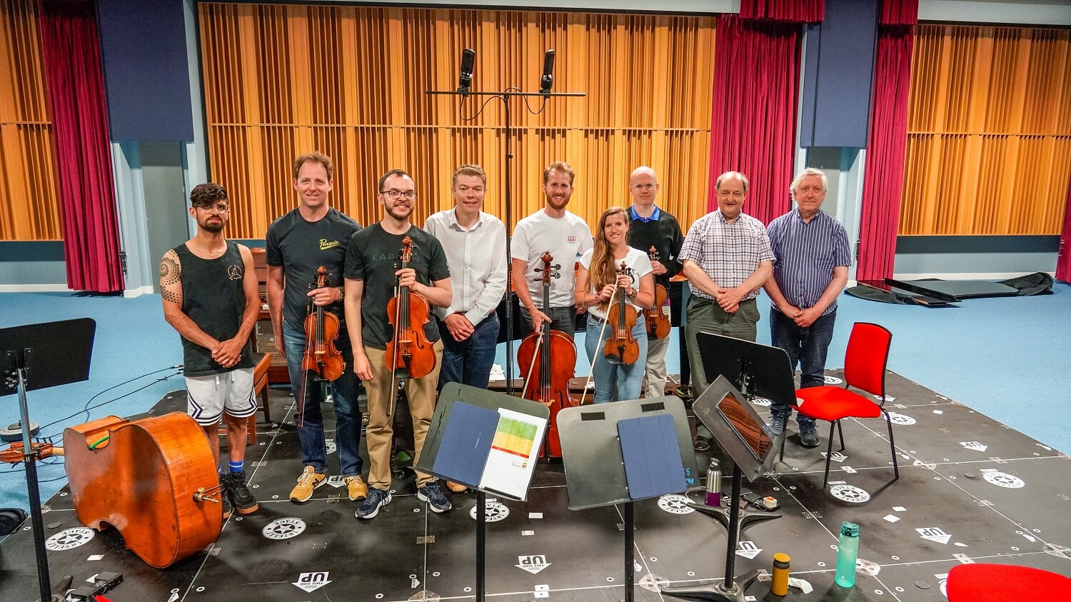 Orchestra lineup including sound engineer tony faulkner on the right hand side