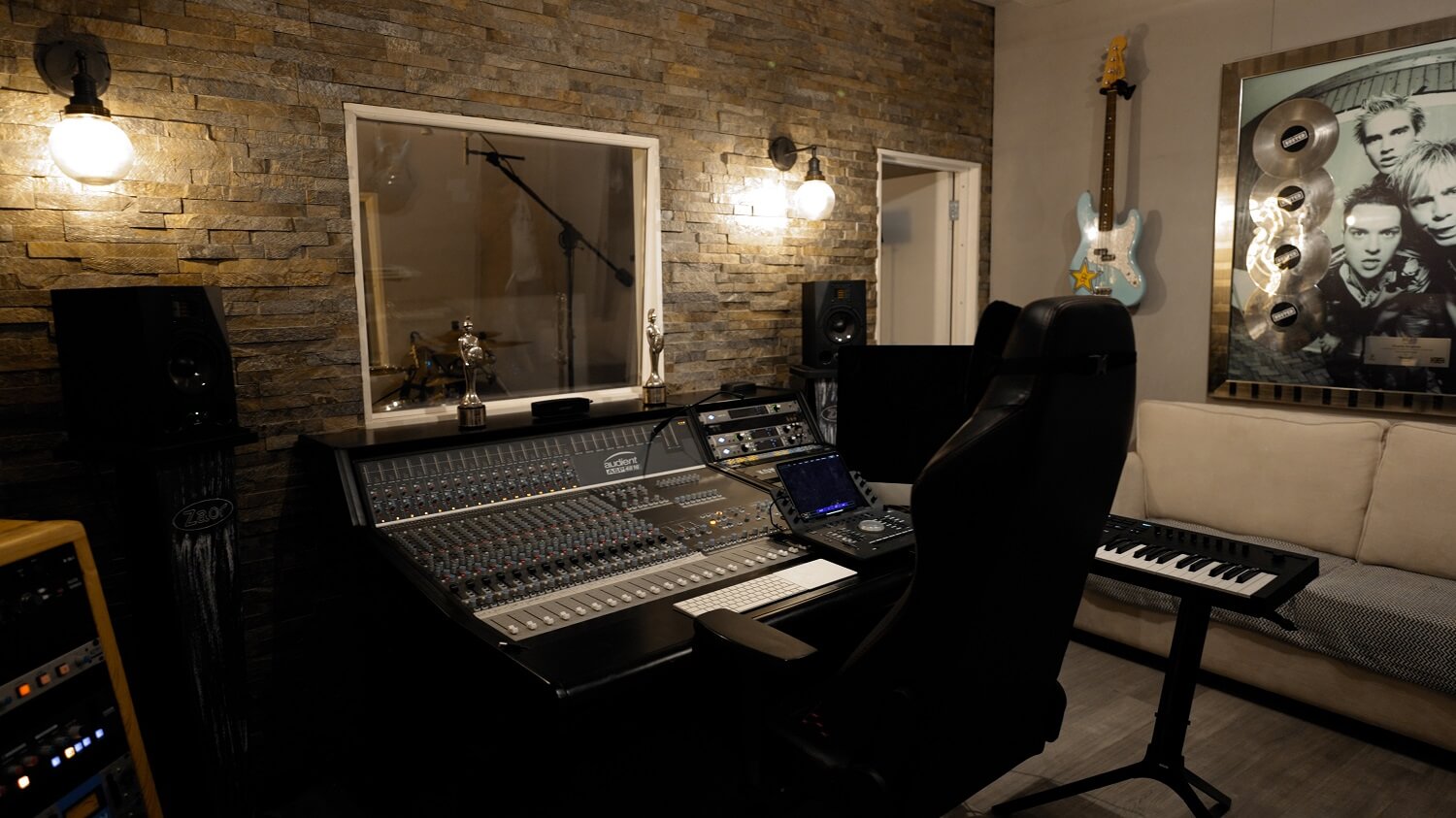 Compact recording studio with Audient mixing console