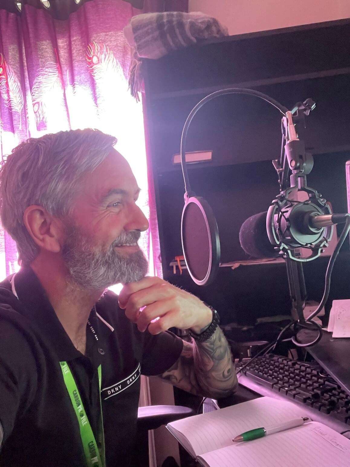 Carbon Times podcast host Paul Holden sitting in amateur studio setup at home with EVO SRB