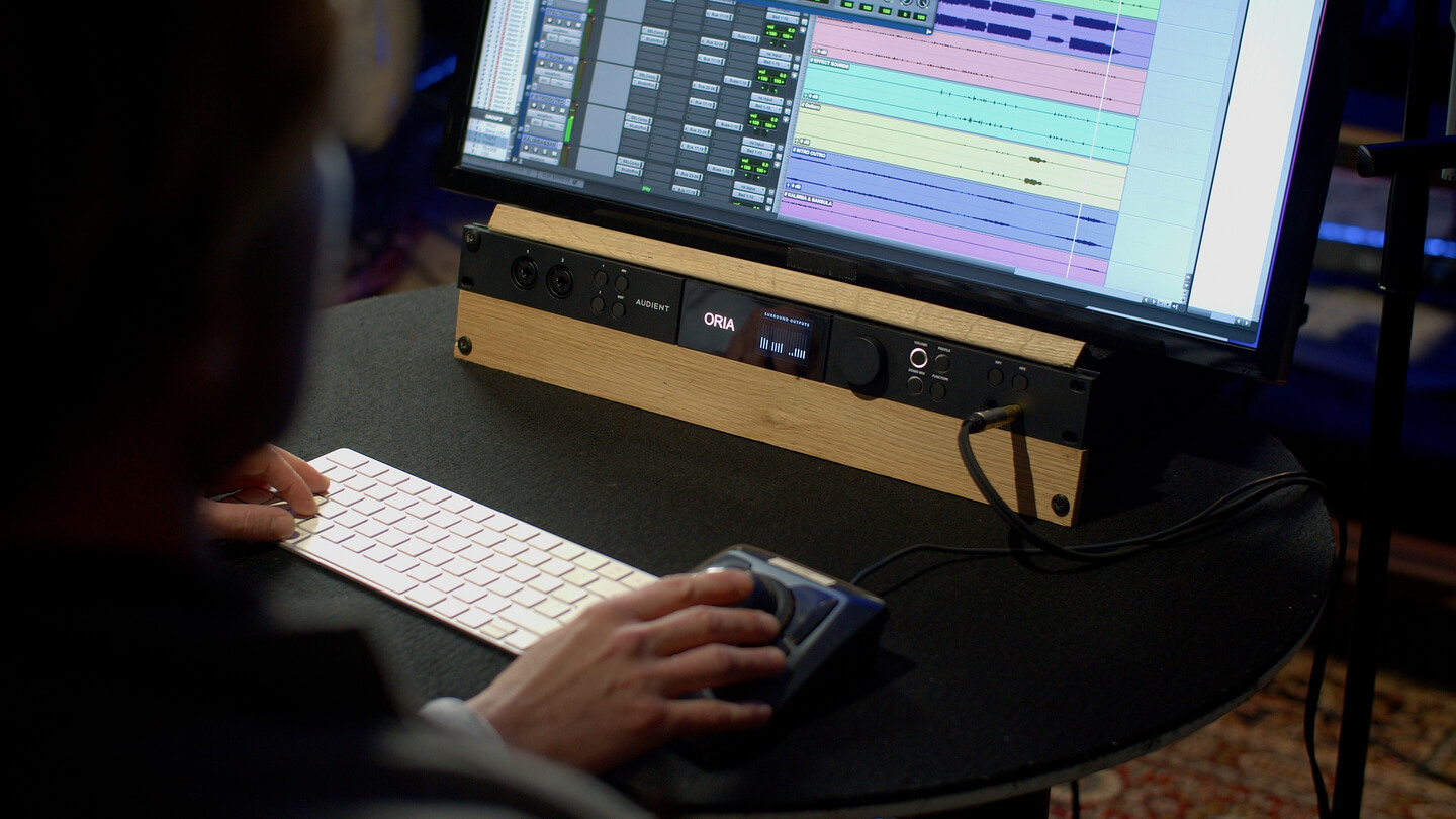 Audient immersive audio interface and monitor controller in The Radar studio