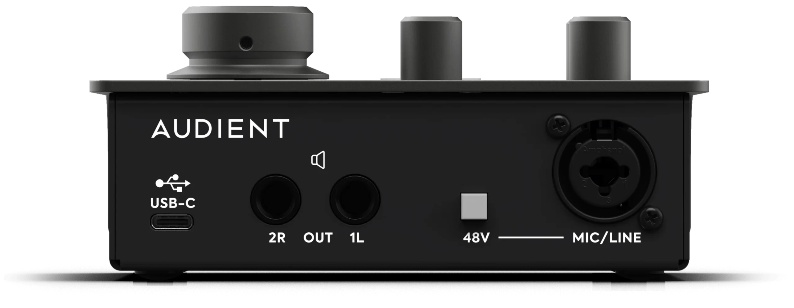 Rear view of the iD4 Audio Interface, showing its inputs and outputs.