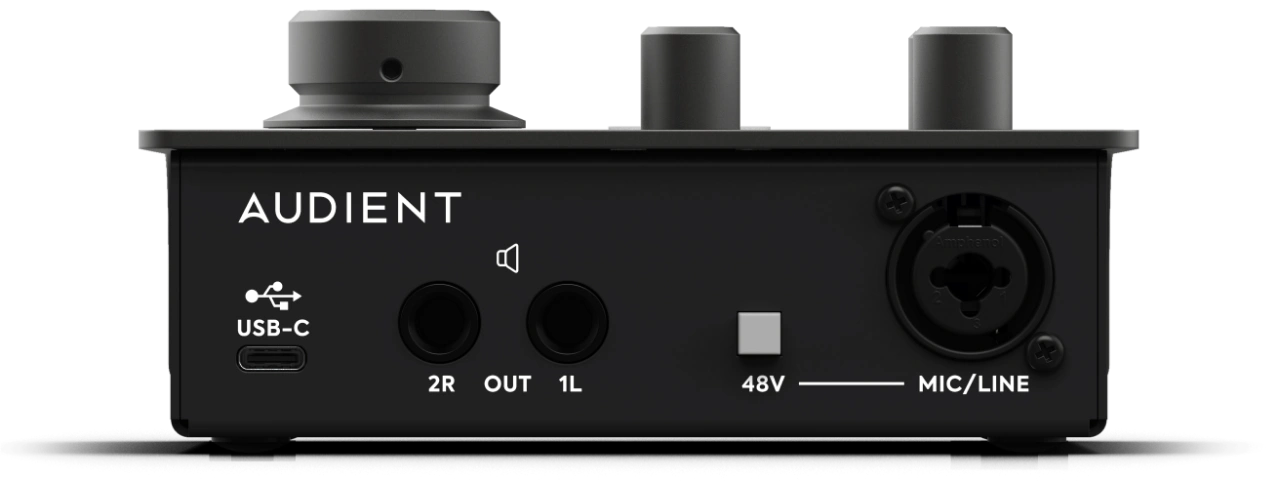Rear view of the iD4 Audio Interface, showing its inputs and outputs