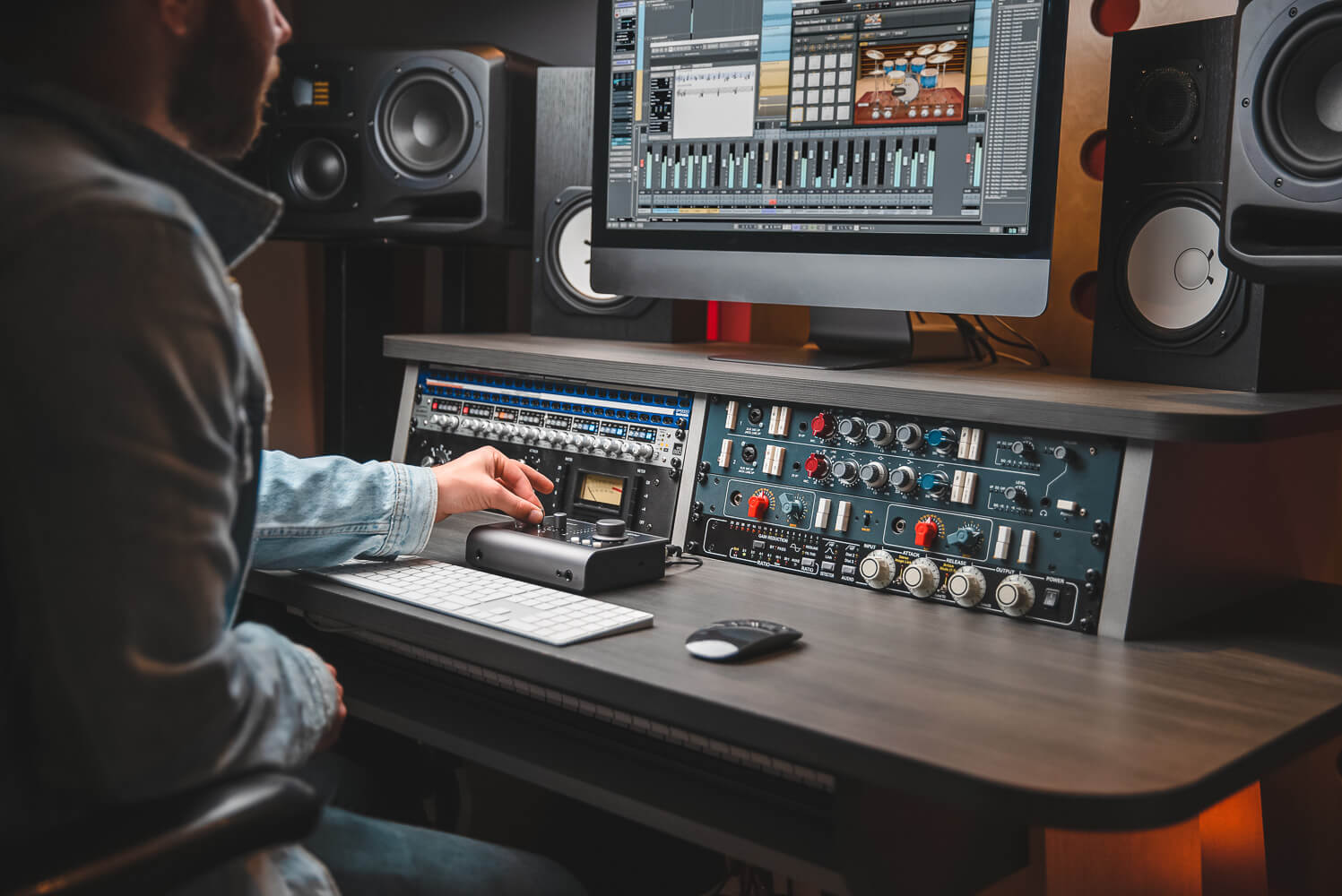 Engineer using an iD4 Audio Interface